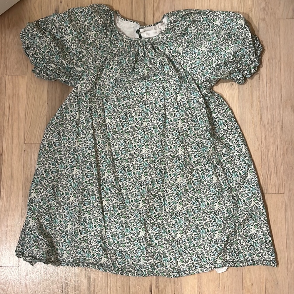 Zara Kids Floral Dress in Green and Cream